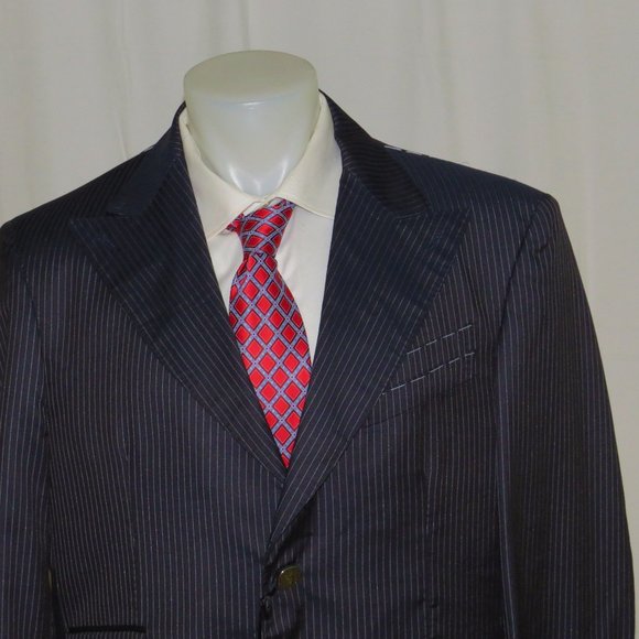 Billionaire Couture Silk Blend Blue Striped Two Button Suit 58 48 NWT $4300 - Picture 4 of 16